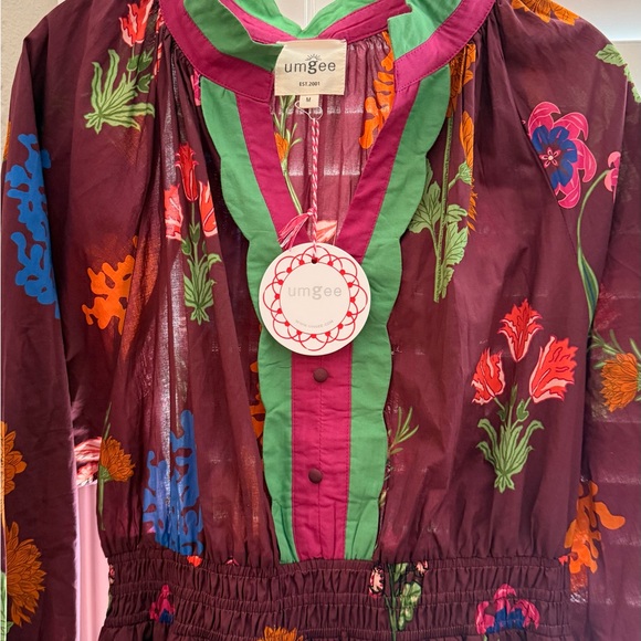 Umgee Women’s Floral Midi Dress in Plum with V-Neck Trim - Picture 2 of 4